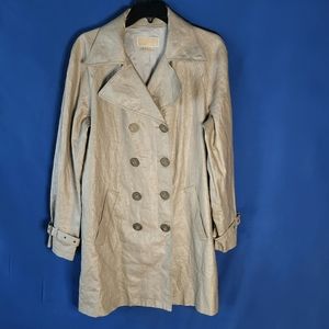 Michael Michael Kors Gold-Tone Trench Coat Double-Breasted Front Back Vent